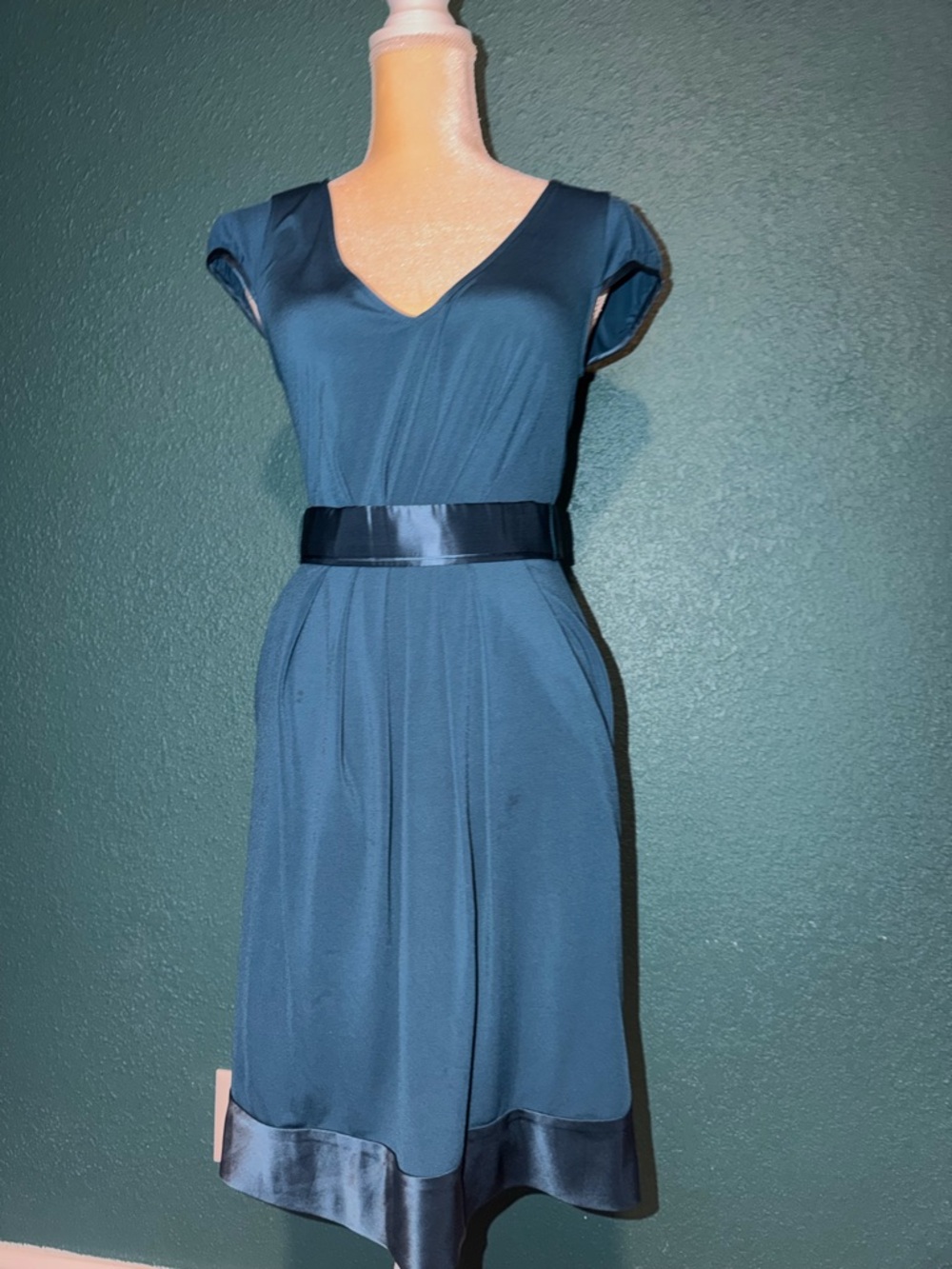 BCBGMaxAzria Teal V-Neck Fit-and-Flare Midi Dress